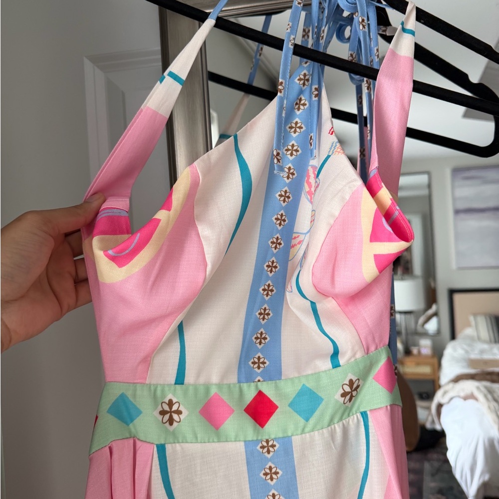 Mimi Seabrook Colorful Retro Print Sundress - Pink, Blue & Mint